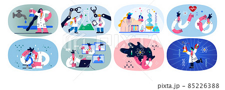 Set of scientist wok with tubes in laboratory  85226388