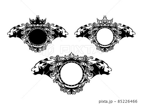 antique vector flourish black and white royal coat of arms with lioness heads antique vector flourish black and white royal coat of arms with lioness heads 85226466
