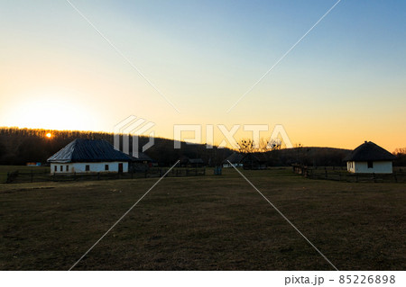 Ancient traditional ukrainian rural clay houses in authentic Cossack farm in Stetsivka village in Cherkasy region, Ukraine Ancient traditional ukrainian rural clay houses in authentic Cossack farm in Stetsivka village in Cherkasy region, Ukraine 85226898