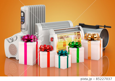 Gifts with heating devices, 3D rendering Gifts with heating devices, 3D rendering 85227037