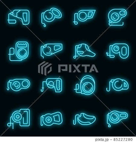 Retractable dog leash icons set vector neon Retractable dog leash icons set vector neon 85227280