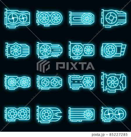 Graphics card icons set vector neon Graphics card icons set vector neon 85227285