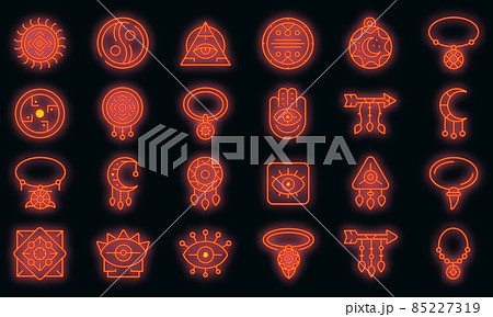 Amulet icons set vector neon 85227319