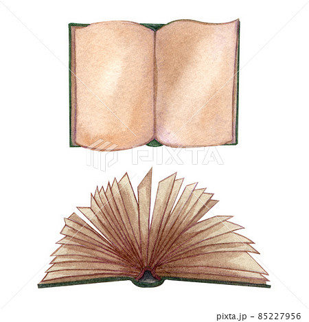 Watercolor set with old books. Original hand drawn illustration of old school books . School design. Open old book with sheets of paper. Watercolor set with old books. Original hand drawn illustration of old school books . School design. Open old book with sheets of paper. 85227956