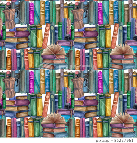Seamless pattern with antique objects. Old and rare books together with artifacts. 85227961