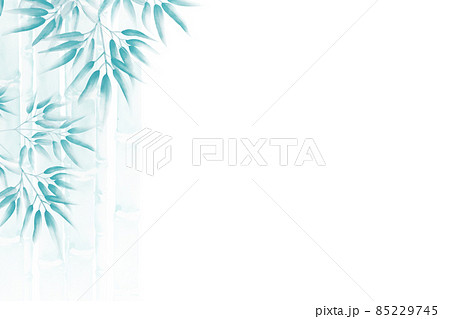 渋い水色の水墨画っぽい竹林の背景イラスト 背景白 横 他色有のイラスト素材