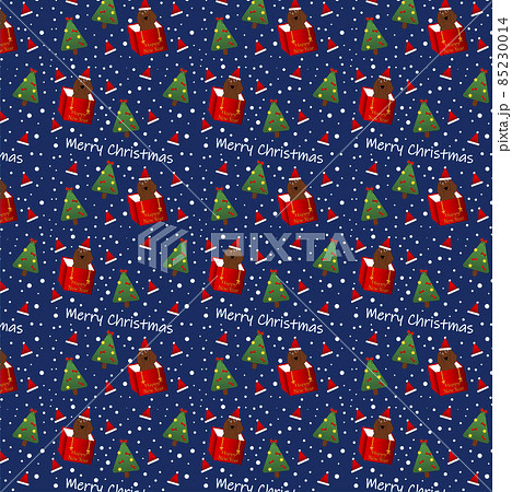 A seamless pattern with spaniel dogs and New Year trees  85230014