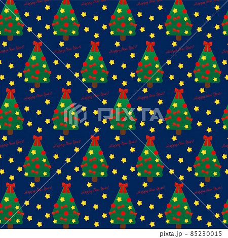 A seamless pattern with New Year trees and stars on dark blue background  85230015