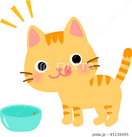 ご飯を食べ終えた猫のイラスト素材