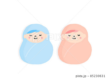 おくるみに包まれてすやすや眠る2人の赤ちゃん ピンク 水色のイラスト素材