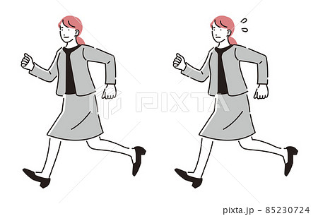人物 走るビジネスパーソン女性セットのイラスト素材