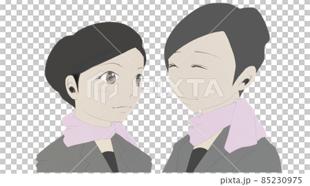 Illustration of a nervous new employee and a senior smiling gently Illustration of a nervous new employee and a senior smiling gently 85230975