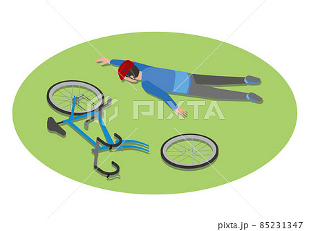 自転車事故で倒れる男性 85231347