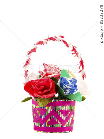 isolated handmade paper flowers basket isolated handmade paper flowers basket 85233278