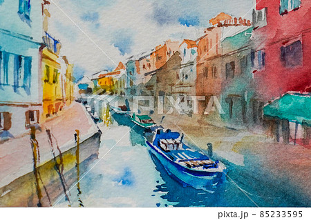 フランスの港町 水彩画 風景画のイラスト素材 [85233595] - PIXTA