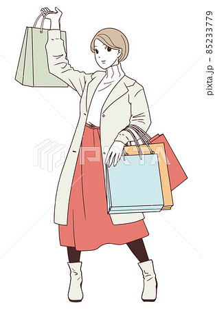 ショッピングで買い物袋を大量に持つ女性のイラスト 85233779