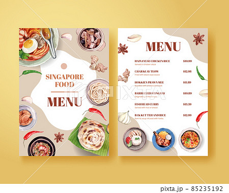Menu template with Singapore cuisine concept,watercolor style 85235192