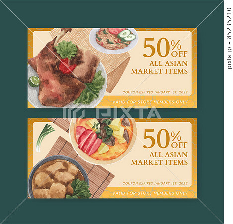 Voucher template with Hong Kong food concept,watercolor style 85235210