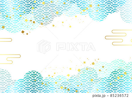 青い青海波と金箔雲背景ヨコ 青い青海波と金箔雲背景ヨコ 85236572