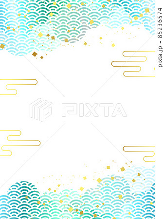 青い青海波と金箔雲背景タテ 青い青海波と金箔雲背景タテ 85236574