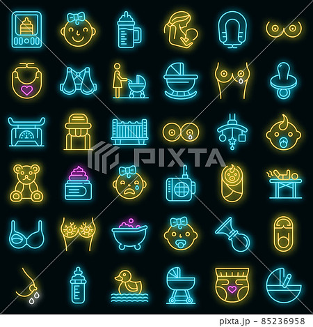 Breast-feeding icons set vector neon Breast-feeding icons set vector neon 85236958
