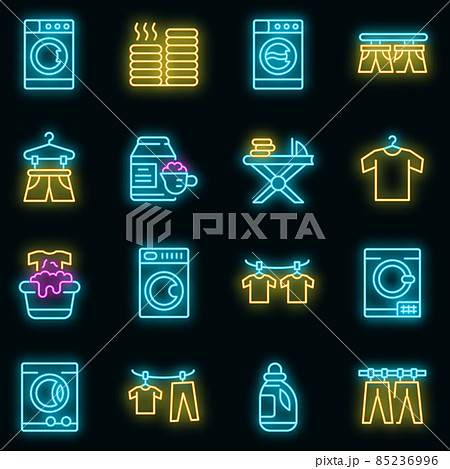 Tumble dryer icons set vector neon 85236996