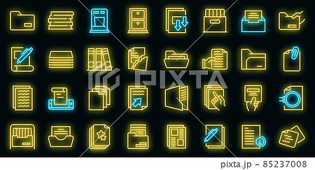 Storage of documents icons set vector neon Storage of documents icons set vector neon 85237008