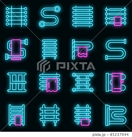 Heated towel rail icons set vector neon Heated towel rail icons set vector neon 85237044