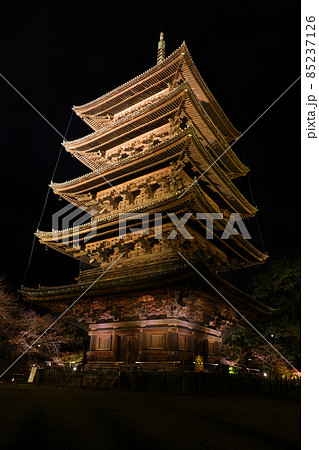 夜の東寺 五重塔の写真素材