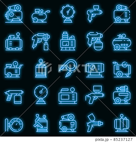 Air compressor icons set vector neon Air compressor icons set vector neon 85237127