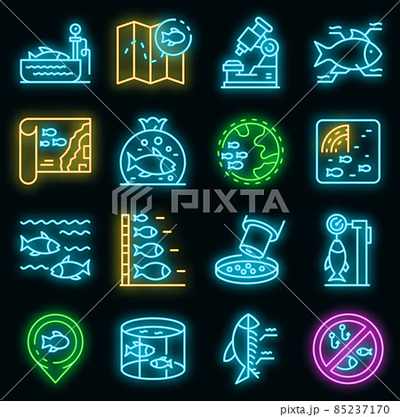 Ichthyology icons set vector neon 85237170