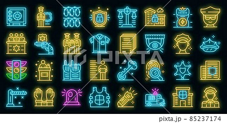 Policeman icons set vector neon 85237174