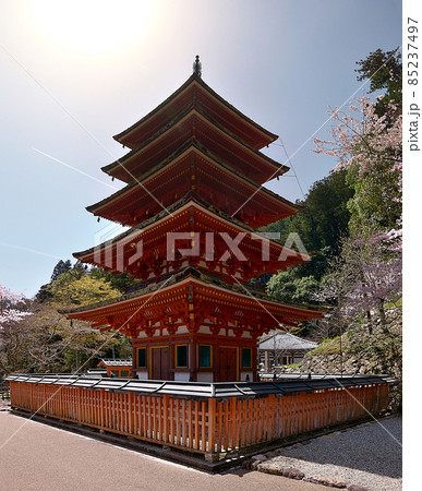 長谷寺の五重塔の全景を北東側から見上げる 85237497