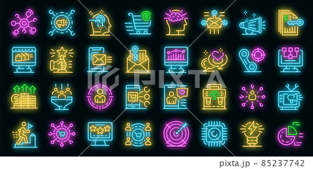 Marketer icons set vector neon Marketer icons set vector neon 85237742