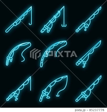 Fishing rod icons set vector neon Fishing rod icons set vector neon 85237776