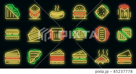 Sandwich bar icons set vector neon Sandwich bar icons set vector neon 85237778