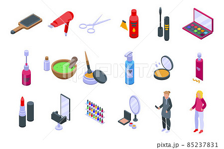 Beauty parlor icons set isometric vector. Makeup artist Beauty parlor icons set isometric vector. Makeup artist 85237831