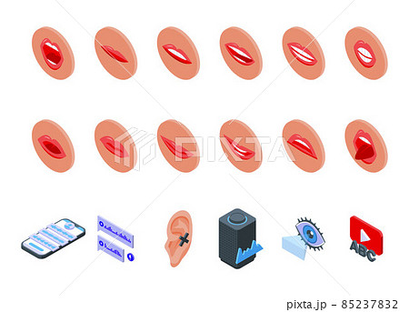 Articulation icons set isometric vector. Childhood development 85237832