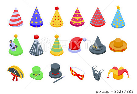 Party hats icons set isometric vector. Birthday cap 85237835