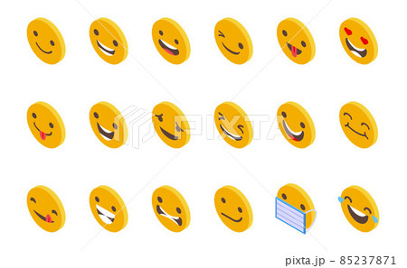 Smiling faces icons set isometric vector. Happy face Smiling faces icons set isometric vector. Happy face 85237871