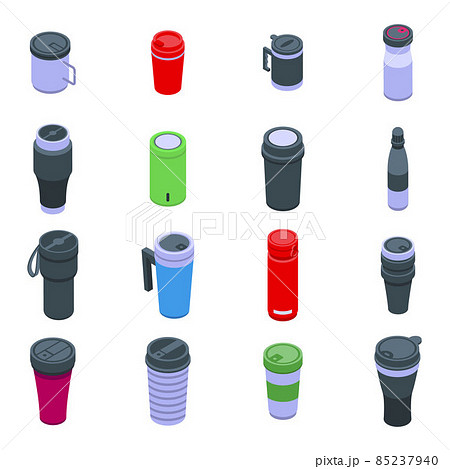 Thermo cup icons set, isometric style Thermo cup icons set, isometric style 85237940