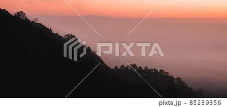 Beautiful view of mountains and white mist Beautiful view of mountains and white mist 85239356