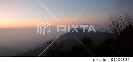 Beautiful view of mountains and white mist Beautiful view of mountains and white mist 85239357