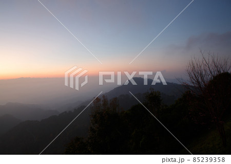 Beautiful view of mountains and white mist Beautiful view of mountains and white mist 85239358