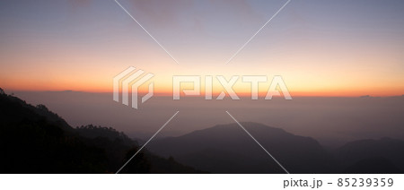 Beautiful view of mountains and white mist Beautiful view of mountains and white mist 85239359