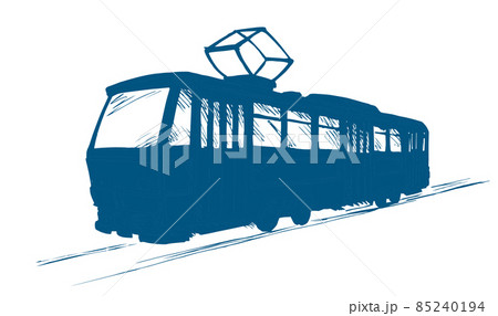 Tram rides on rails. Vector drawing 85240194