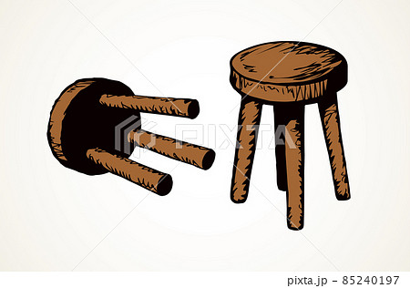Wooden round stool. Vector drawing 85240197
