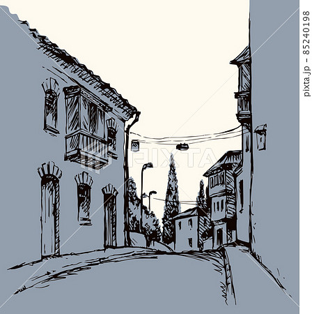 Narrow street of the old city. Vector drawing 85240198