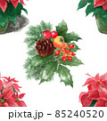アナログ水彩クリスマス用連続模様壁紙もみの木松ぼっくりポインセチア 85240520