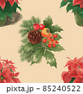 アナログ水彩クリスマス用連続模様壁紙もみの木松ぼっくりポインセチア 85240522